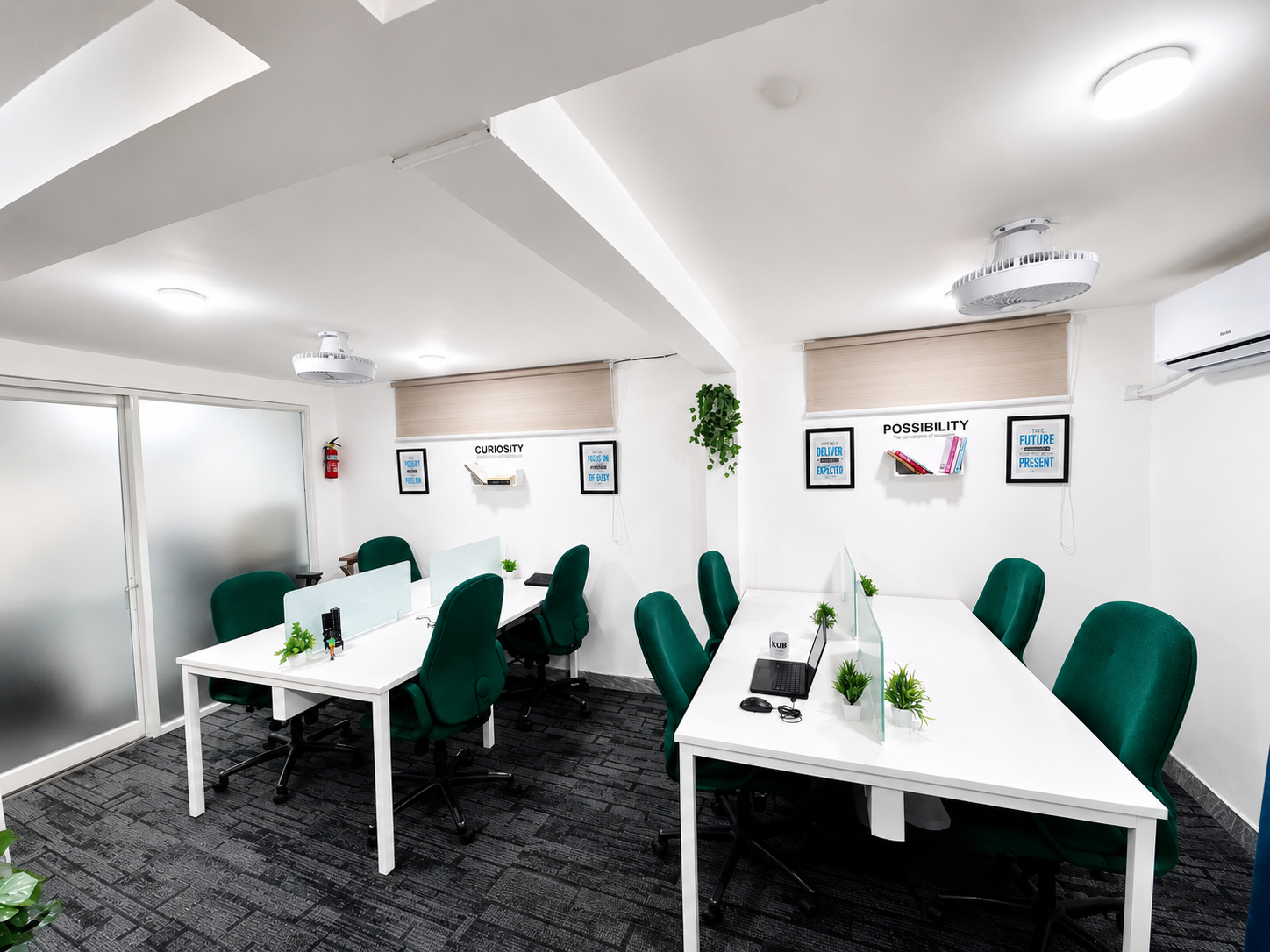 Wide-angle shot of the 8-seat focus zone workspace